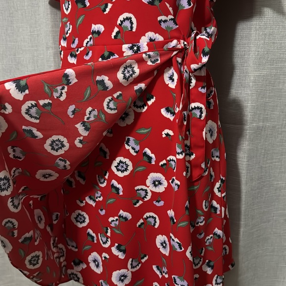 Like New-J Crew Mercantile Wrap Dress-Sz 4-Red Floral-V Neck/Eye Hook-Waist Tie - Picture 6 of 16
